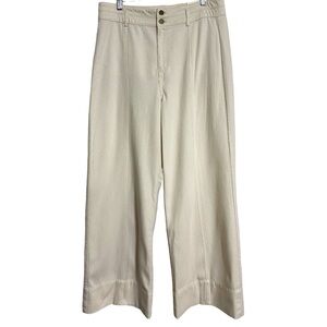 Ann Taylor NWT High Rise Waist Light Oatmeal Beige Cotton Modal Wide Leg Pants